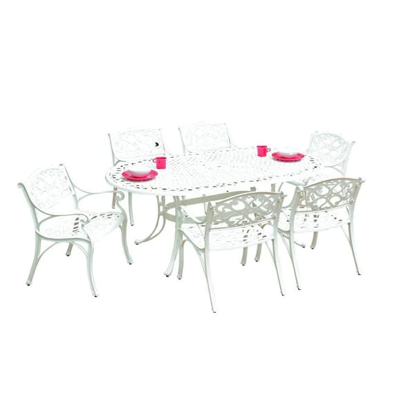 HOMESTYLES Biscayne White 7-Piece Patio Dining Set with White
