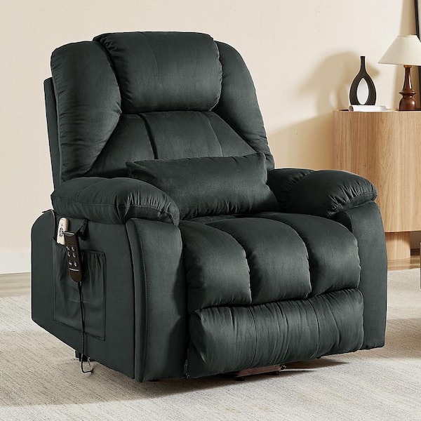 40.1 in. W Gray Microsuede Oversize Dual Motor Power Lift Recliner Chair with Massage and Heating