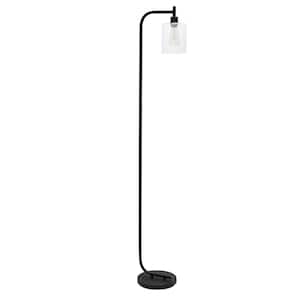 67 in. Black Modern Iron Lantern Floor Lamp with Glass Shade