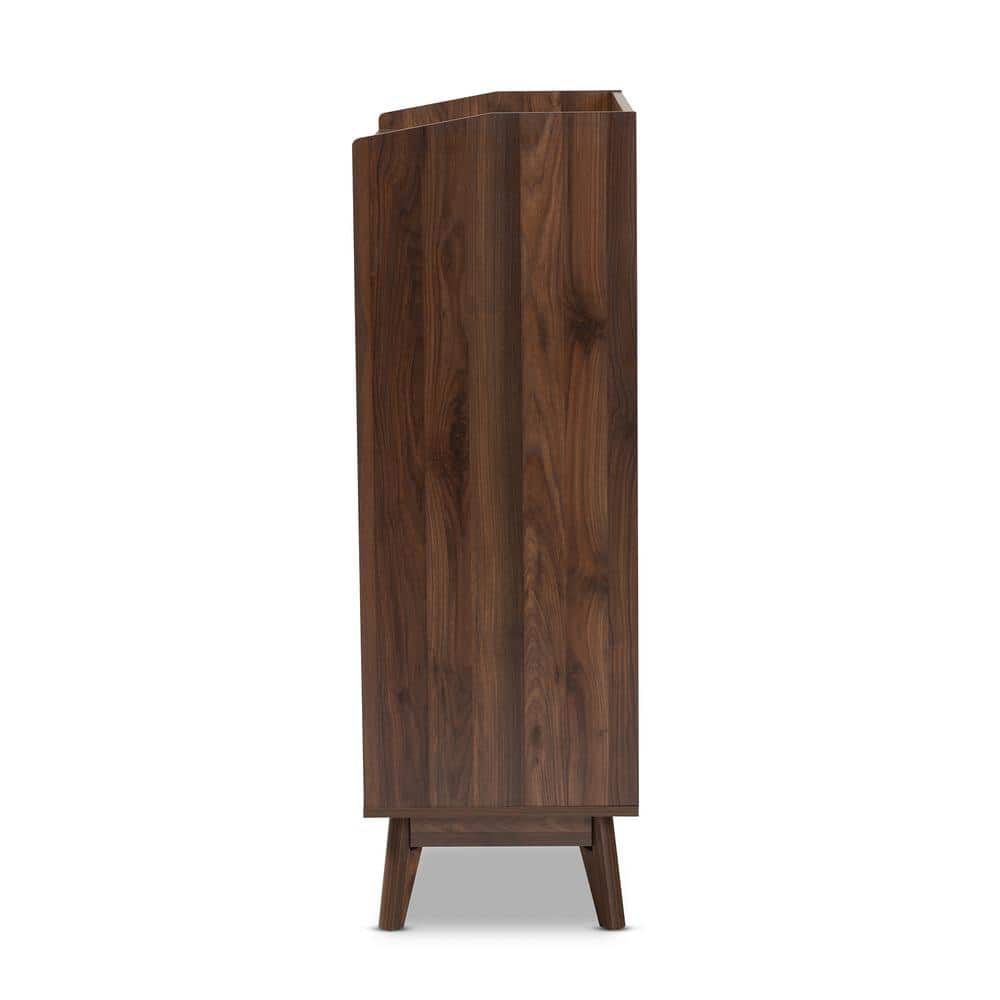 Walnut Brown Mid-Century 5-Drawer Chest with Gold-Tone Handles