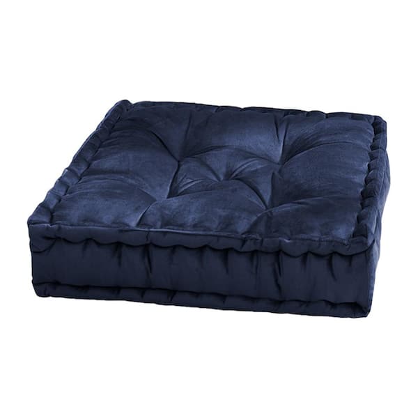 20 in. W x 20 in. L Faux Velvet Tufted Square Floor Pillow Cushion, Navy