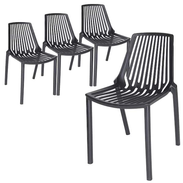 Leisuremod Acken Modern Stackable Dining Side Chair with Plastic Seat and Legs Set of 4 (Black)