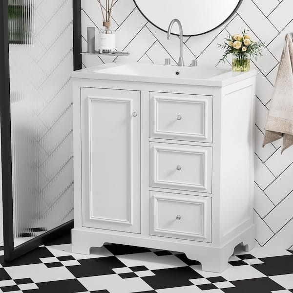 Unbranded 30 in. W Freestanding Bath Vanity in White with White Ceramic Top
