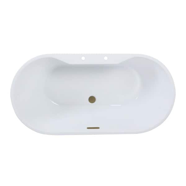 Aqua Eden 63 in. x 29.5 in. Acrylic Flatbottom Soaking Freestanding Bathtub in Glossy White/Antique Brass with Drain