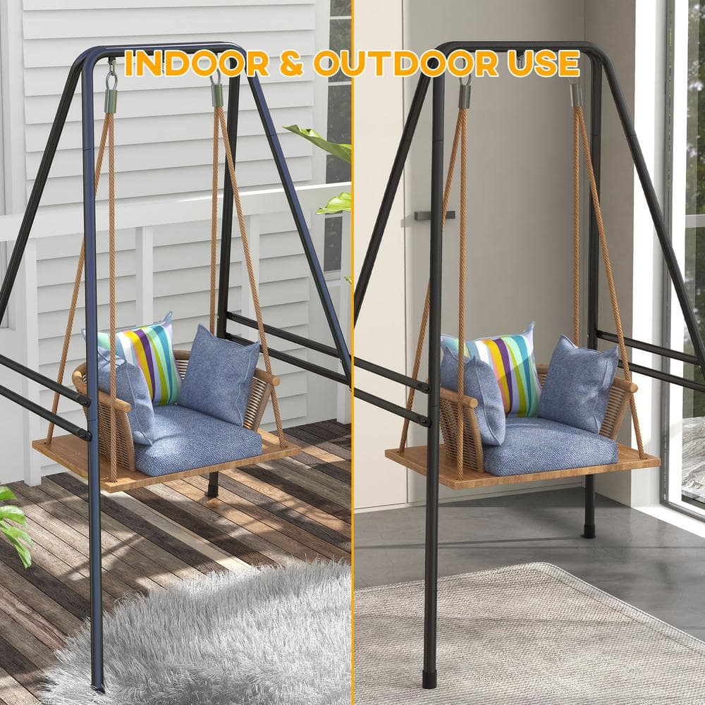 Black Heavy Duty Steel Hammock Chair Stand for Indoor & Outdoor Use
