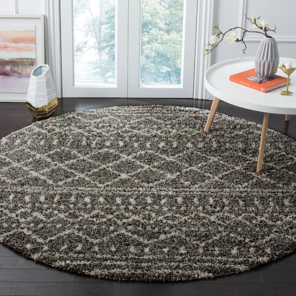 Arizona Shag Brown/Ivory 10 ft. x 10 ft. Geometric Lodge Round Area Rug