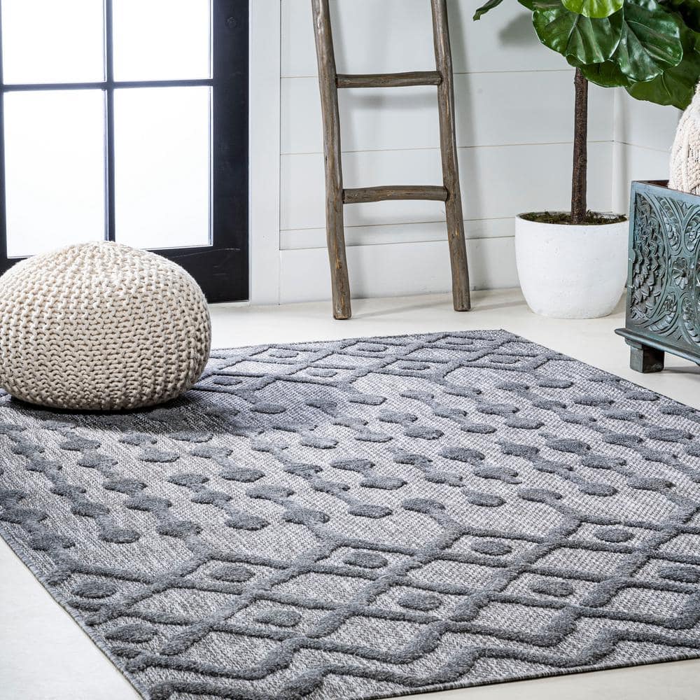 Handmade Reversible Dark Gray Geometric 8' x 10' Synthetic Area Rug