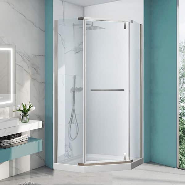 Lonni 36 in. W x 72 in. H Neo Angle Pivot Semi Frameless Corner Shower Enclosure in Brushed Nickel Without Shower Base