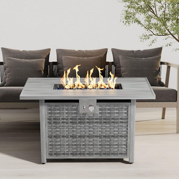 eVita 43 in. 50,000 BTU Light Gray Rectangle Rattan Wicker Outdoor Propane Fire Pit Table