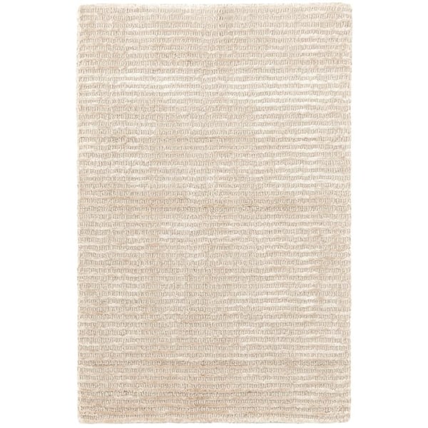 Cut Stripe Hand Knotted Viscose/Wool Ivory 5 ft. x 8 ft. Indoor Area Rug