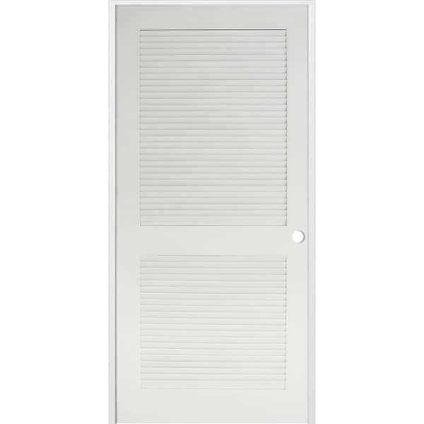 36 in. x 80 in. Primed MDF 2 Panel Left Hand Prehung Interior Louver Door