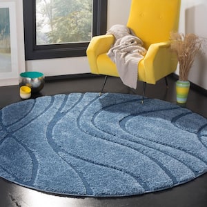 Florida Shag Light Blue/Blue 4 ft. x 4 ft. Round Solid Area Rug