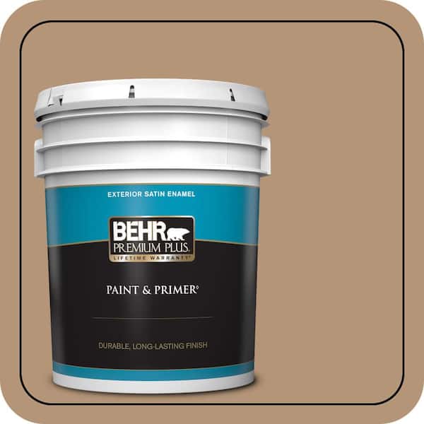 BEHR PREMIUM PLUS 5 gal. #280F-4 Burnt Almond Satin Enamel Exterior Paint & Primer