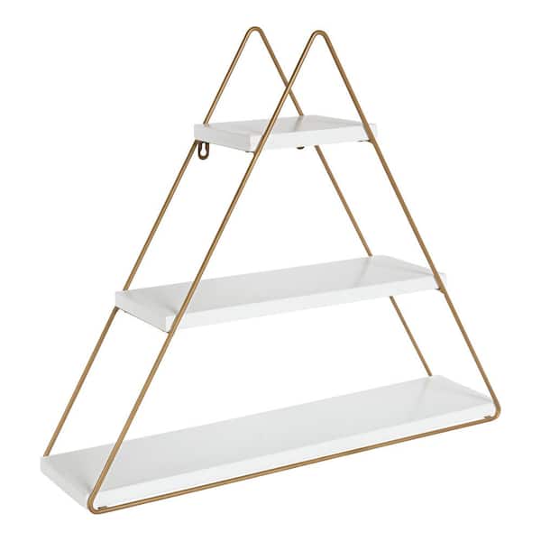 Kate and Laurel Tilde 24 in. x 21 in. x 6 in. White/Gold Decorative Wall Shelf