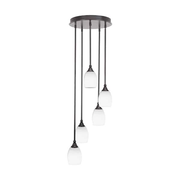 Unbranded Villa 5 Light Espresso Pendant, Cluster Pendant Light with 5 in. White Matrix Glass Shades, No Bulbs Included