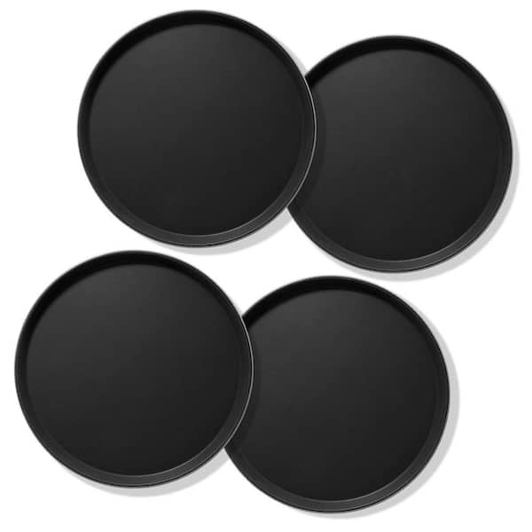 Jubilee 11 in. x .75 in. Round Plastic Non-Slip Serving Trays, Black-NSF Food Service (Set of 4)