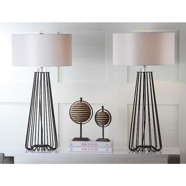Estill 33 in. Black Metal Table Lamp with White Shade (Set of 2)