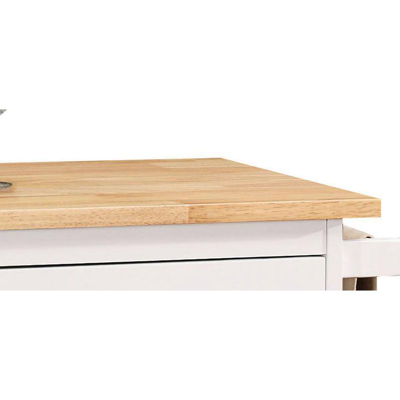 Charming Cottage-Style Natural & White Kitchen Cart with Wine Storage
