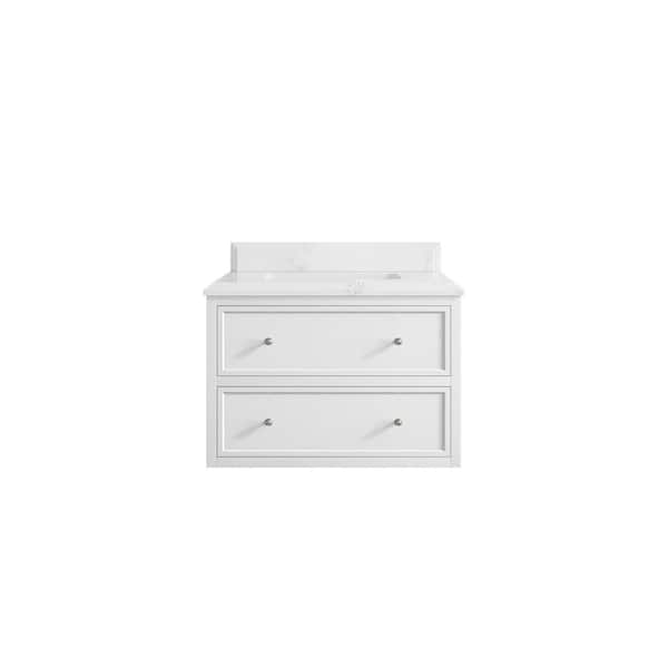 Willow Collections Roswell Floating 30 in. Single Sink Freestanding White Bath Vanity with Empira White Qt. Top Unassembled