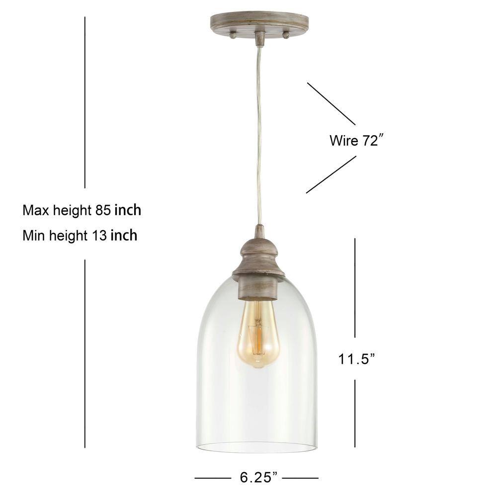 Fontaine 6.25" Adjustable Greige Glass LED Pendant Light