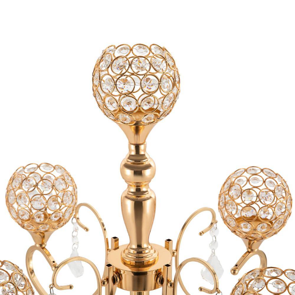 Gold Crystal 5-Arm Tabletop Candelabra Set