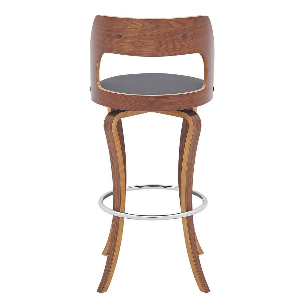 Grady 30" Gray Faux Leather & Walnut Wood Contemporary Swivel Bar Stool
