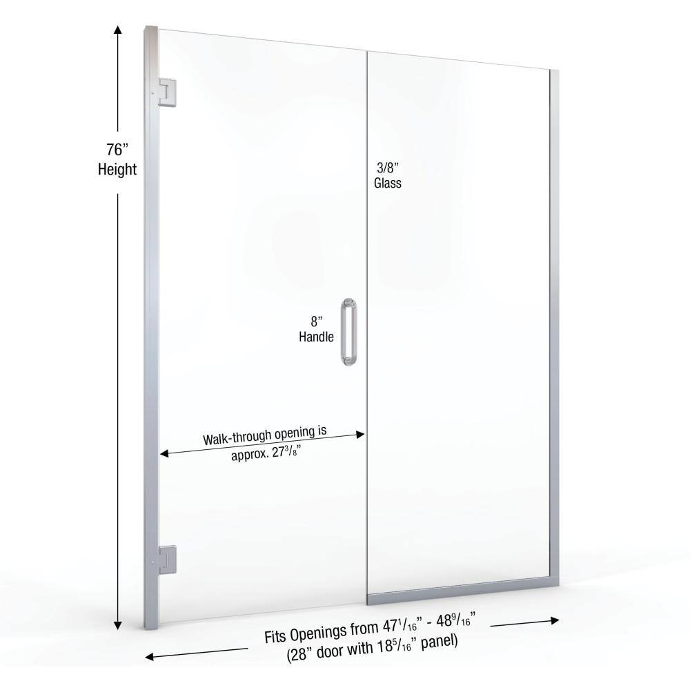 Coppia 48'' Chrome Frameless Hinged Shower Door with Clear Glass