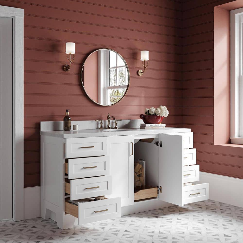 Taylor 66" White Freestanding Single Basin Vanity with Gold Hardware