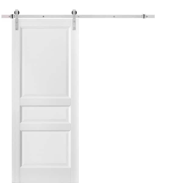 42 in. x 96 in. 1 Panel White Solid Wood Sliding Barn Door with Hardware Kit