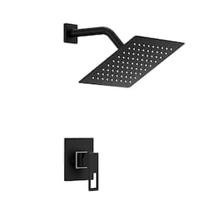1-Spray Patterns with 1.5 GPM 8 in. Wall Mount Square Fixed Shower Head Adjustable Temperature Flow in Matte Black