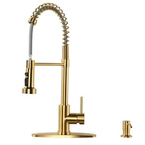 Single Handle Pull Down Sprayer Kitchen Faucet with Soap Dispenser, Pull Out Spray Wand in Gold