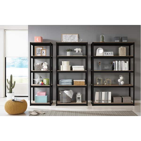 Tileon Black 5-Tier Adjustable Storage Shelving, Metal Storage Utility Rack Shelf Unit for Warehouse Pantry Closet Kitchen