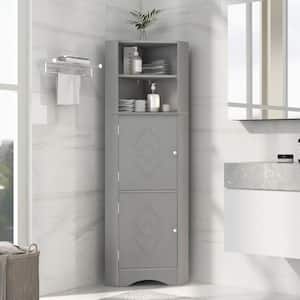 17 in. W x 13 in. D x 61 in. H Corner Gray Freestanding Linen Cabinet with Doors and Adjustable Shelves