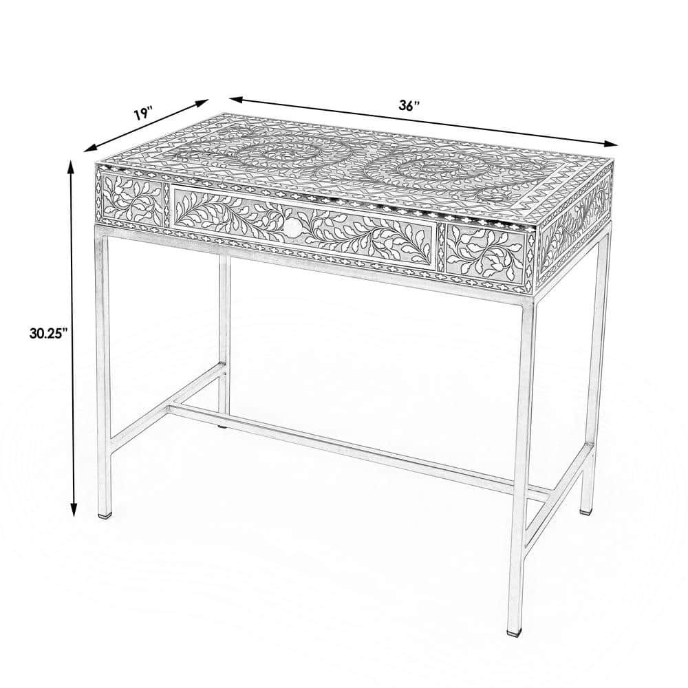 Black Bone Inlay Writing Desk with Drawer, 36"