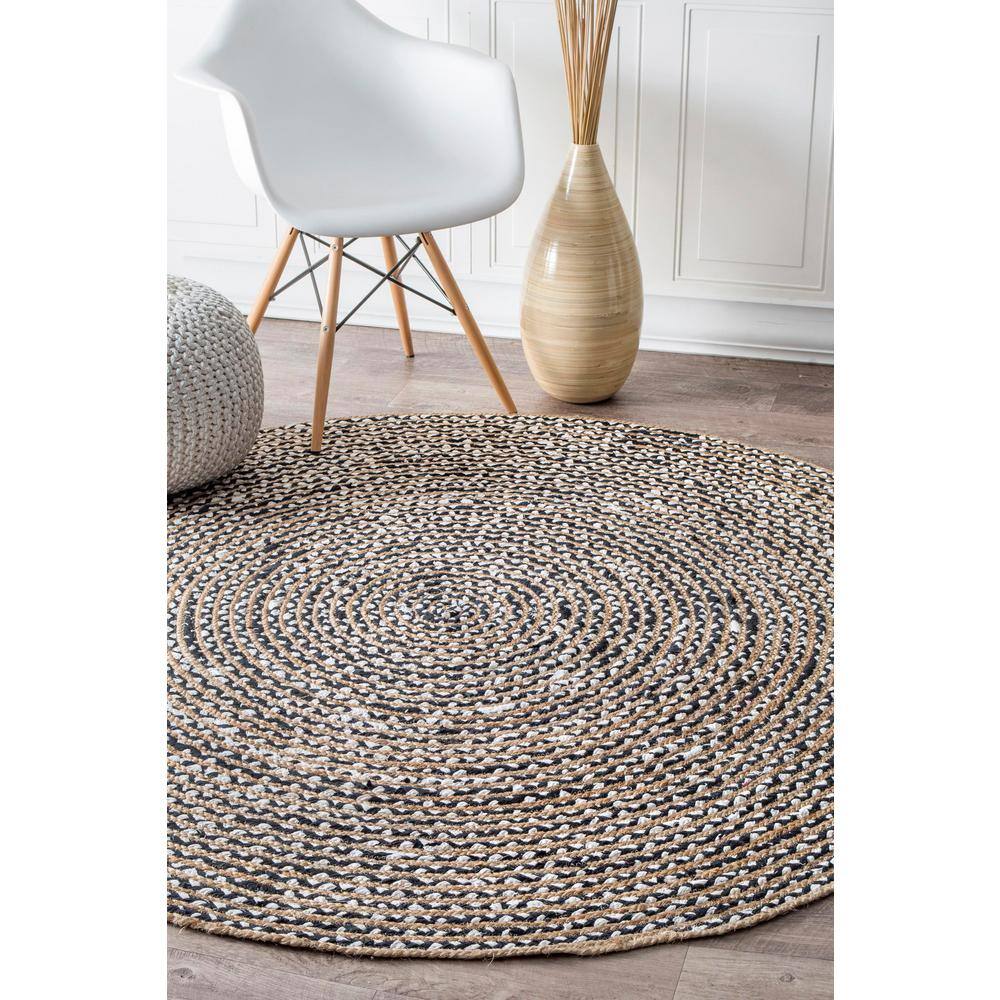 Handmade Cotton Blend Black Round 6' Flat Woven Area Rug