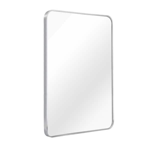24 in. H x 36 in. W Rectangular Metal Framed Wall Bathroom Vanity Mirror in Silver