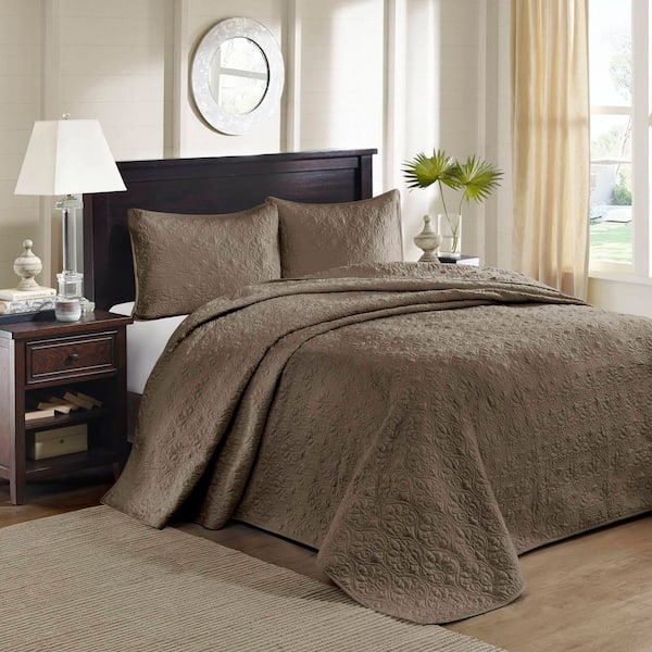 Mansfield 3-Piece Mocha Polyester King Reversible Bedspread Set