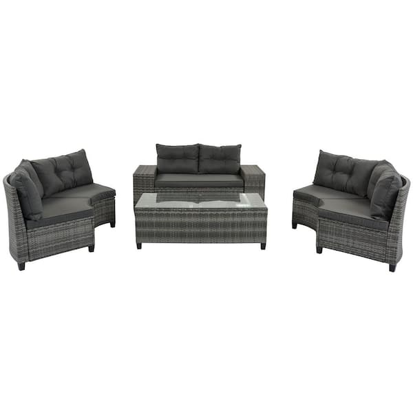 Miscool Anky Gray 8-Piece Wicker Patio Conversation Set with Gray Cushions