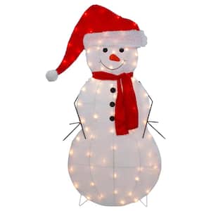 42 in. Lighted 2D Chenille Snowman in Santa Hat Outdoor Christmas Decoration