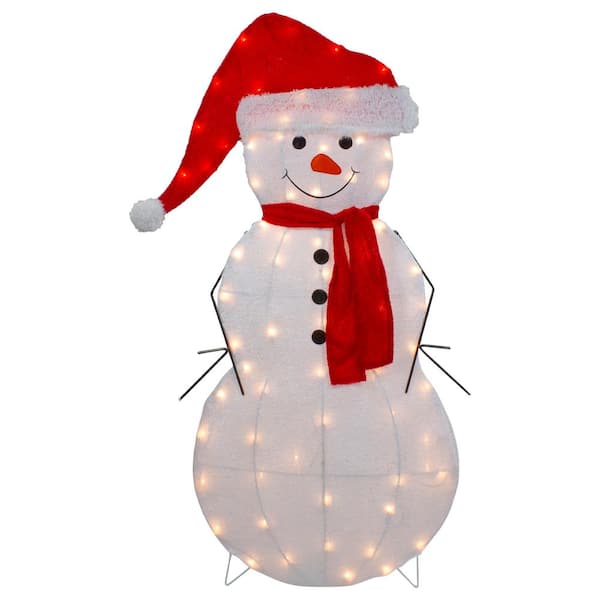 Northlight 42 in. Lighted 2D Chenille Snowman in Santa Hat Outdoor ...