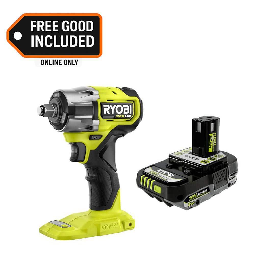RYOBI ONE+ HP 18V Brushless Cordless Compact 1/2 in 4 Mode Impact Wrench with FREE 2.0 Ah HIGH PERFORMANCE Battery (PSBIW25PBP003)