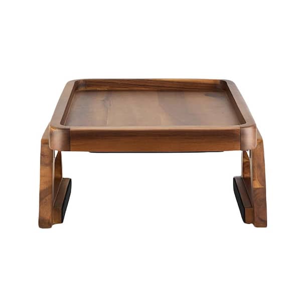 Angel Sar Acacia Wood Sofa Armrest Tray Table for Wide Couches, Wooden Side Tables for Small Spaces for Eating and Drink, Brown