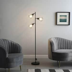 65 in. Black 3-Light Industrial Farmhouse Metal Standard Floor Lamp for Living Room, no Bulb