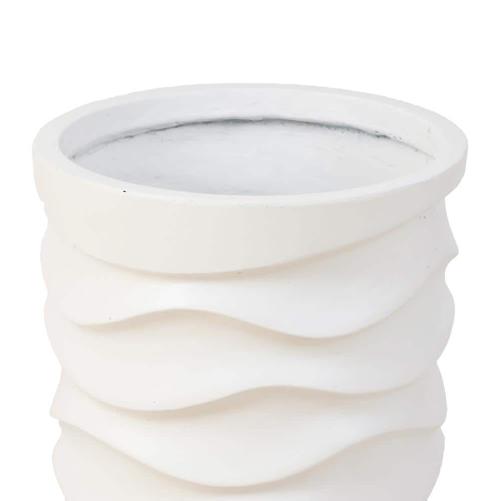 Set of 2 White Wavy MgO Indoor/Outdoor Planters