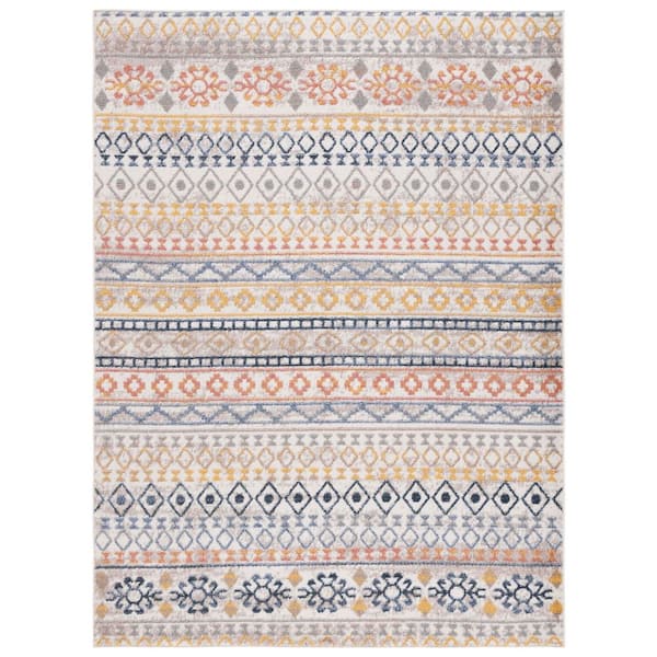 SAFAVIEH Astoria 4 ft. x 6 ft. Ivory/Blue Rust Parallel Geometric Area Rug