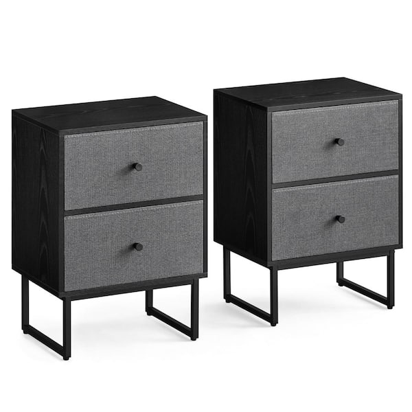 Benjara 16.77 in. Black and Gray 4-Drawers Wooden Nightstand (Set of 2)