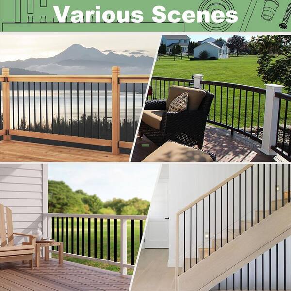 40-Pack 32-inch Round Tube Deck Balusters – 3/4" Diameter, Black Metal Hollow Spindles For Deck Railing, Staircases, Porch, And Fencing