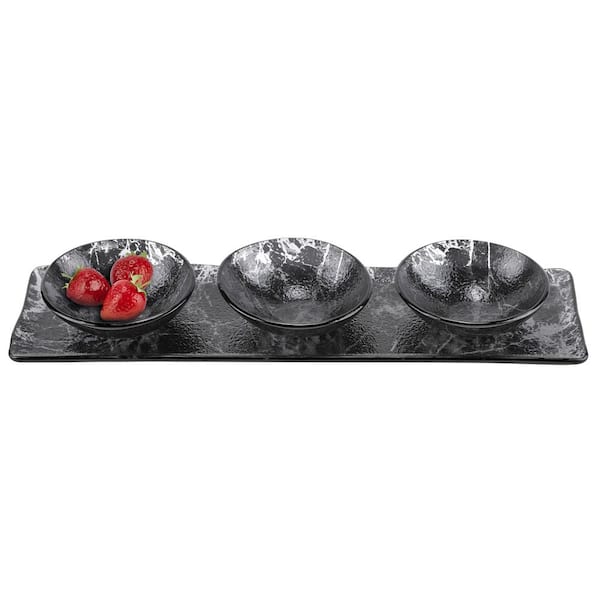 Badash Crystal 18 in. L x 5 in. W x 2 in. H Hostess in Black Marble Glass Decor 4-Piece Set