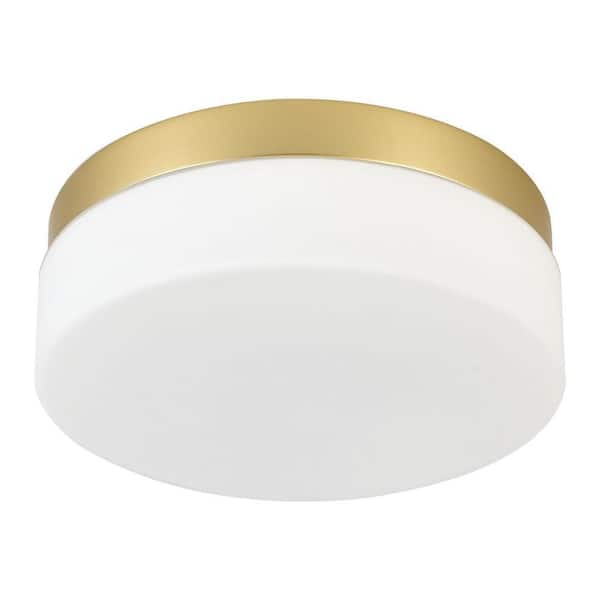 GMGSROM 11.4 in. LED Gold Flush Mount With Milky White Glass Shade