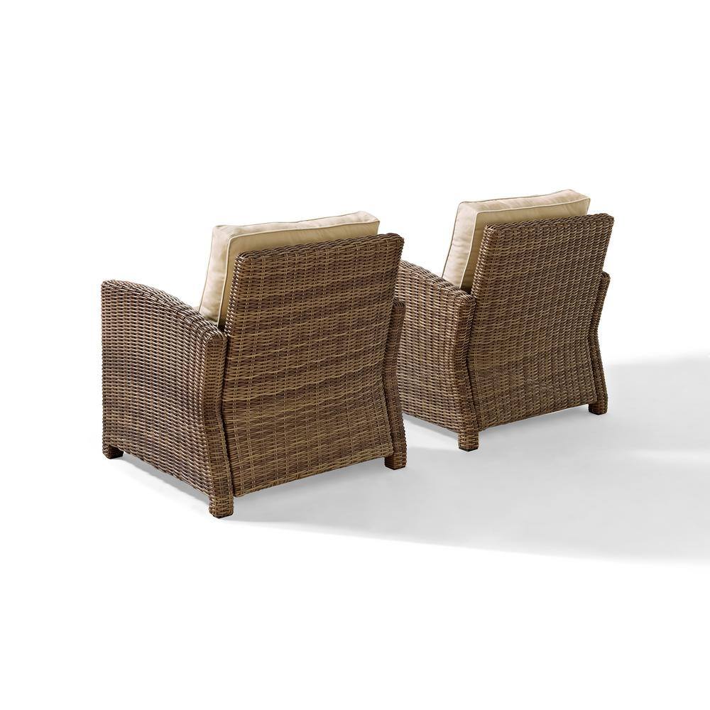 Bradenton Weathered Brown Outdoor Wicker Armchair Set with Sand Cushions
